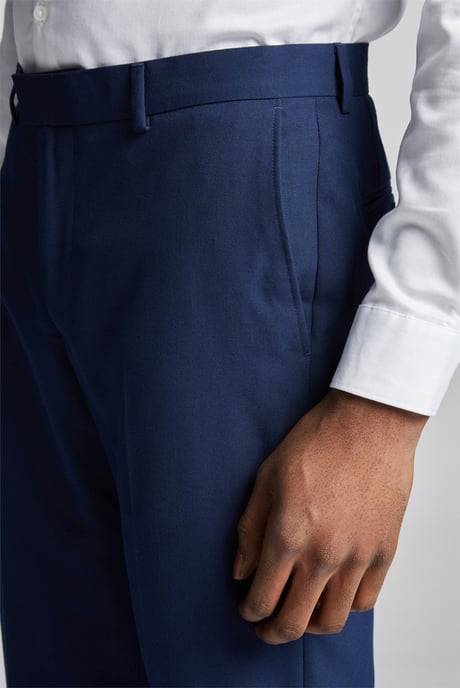 Flat Fronted Slim Fit Suit Trousers in Navy - Image 3