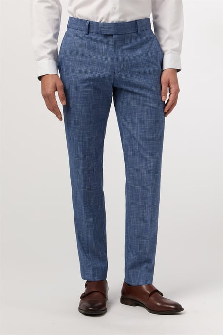 Flat Fronted Slim Fit Suit Trousers in Light Blue - Image 1