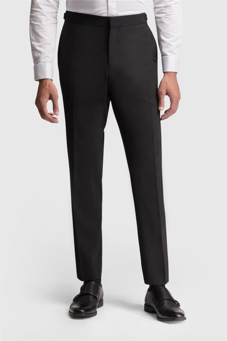 Flat Fronted Slim Fit Suit Trousers in Black - Image 1