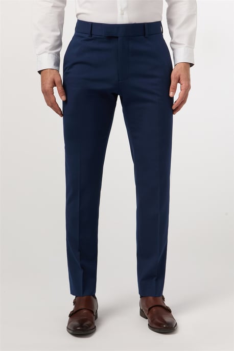Flat Fronted Slim Fit Suit Trousers in Navy - Image 1