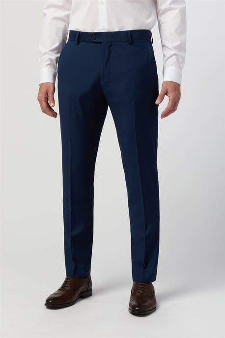 Flat Fronted Slim Fit Suit Trousers in Navy - Image 1