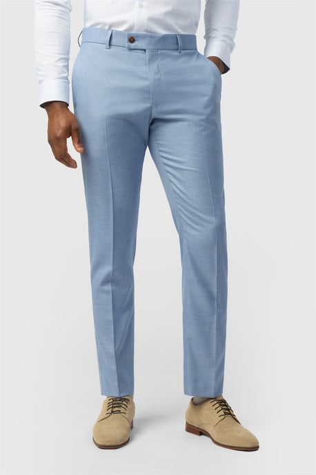 Flat Fronted Slim Fit Suit Trousers in Pale Blue - Image 1