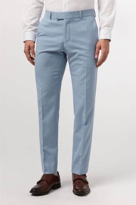 Flat Fronted Slim Fit Suit Trousers in Light Blue - Image 1
