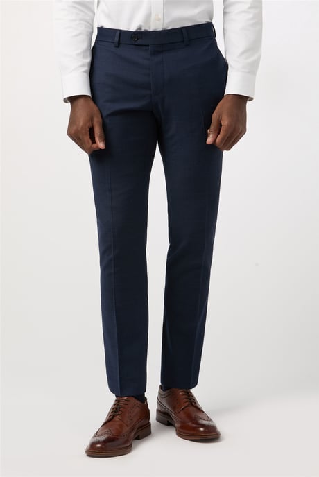 Flat Fronted Tailored Suit Trousers in Navy - Image 1