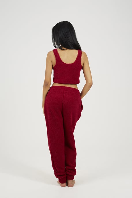 Wine Borg Cropped Vest & Jogger Lounge Set - Image 2