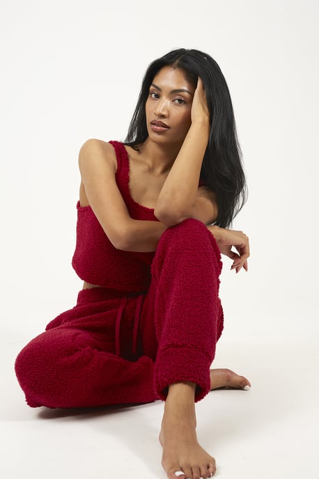 Wine Borg Cropped Vest & Jogger Lounge Set - Image 3