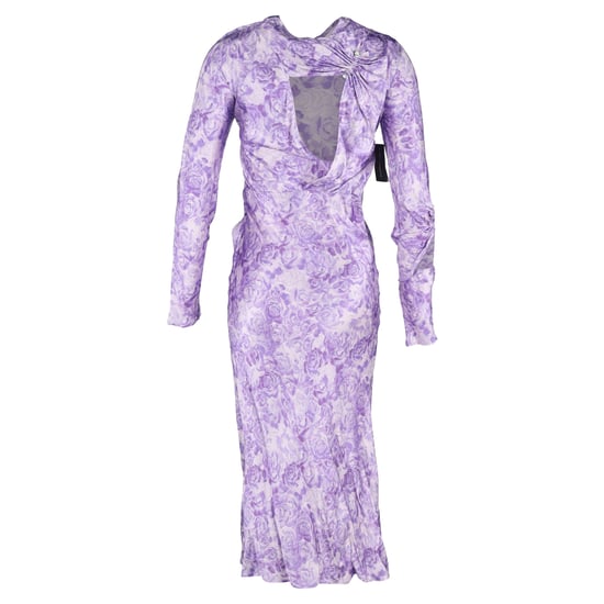 Ganni Versierd Geplooid Cut-out Satijnen Midi-jurk In Paarse Viscose - Image 3