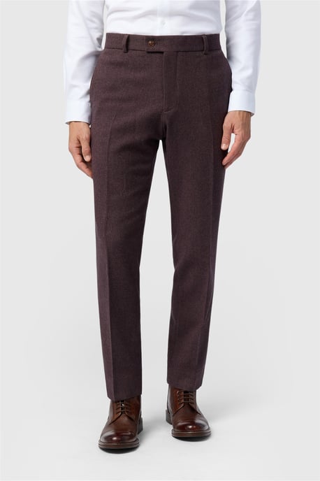 Flat Fronted Slim Fit Suit Trousers in Dark Brown - Image 1