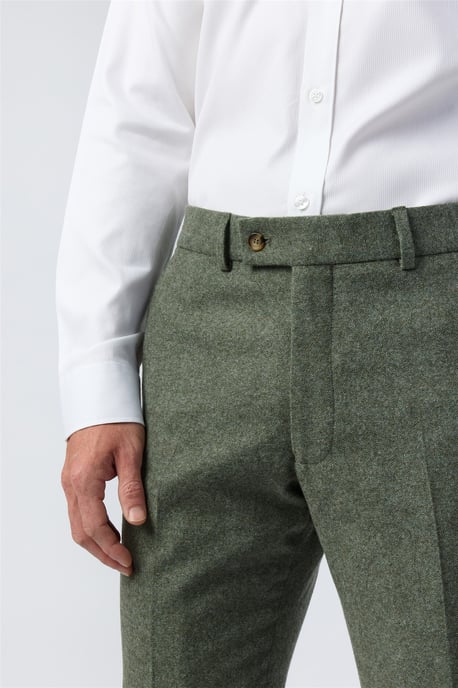 Flat Fronted Regular Suit Trousers in Olive - Image 2