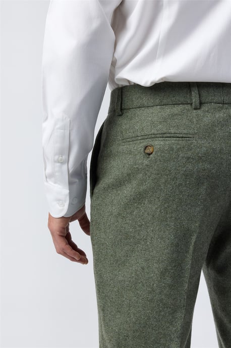 Flat Fronted Regular Suit Trousers in Olive - Image 3