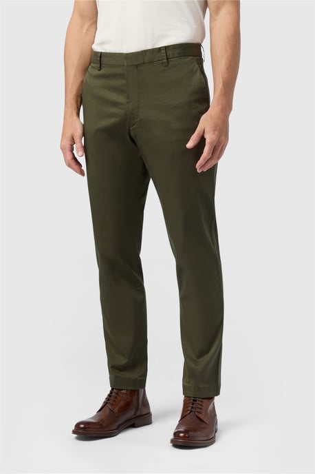Flat Fronted Casual Trousers in Olive - Image 3