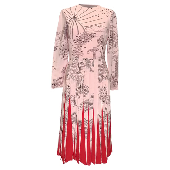 Valentino landschap-print midi-jurk in roze zijde - Image 1