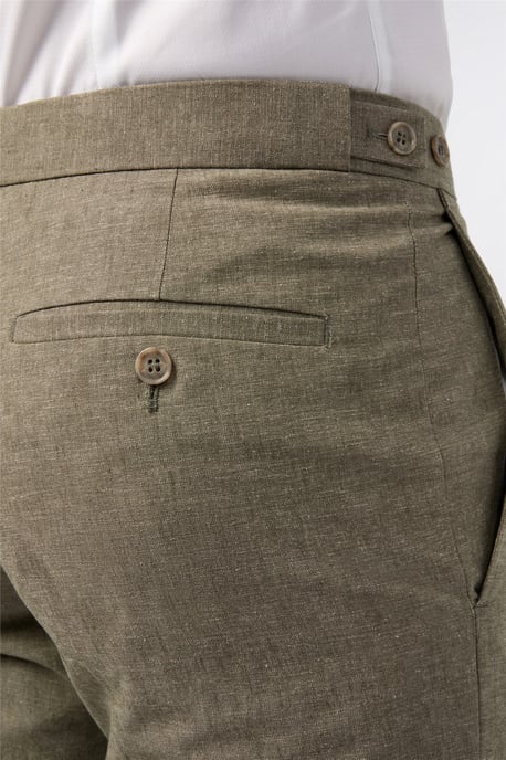 Flat Fronted Tailored Suit Trousers in Khaki - Image 2