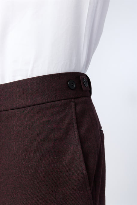 Flat Fronted Slim Fit Suit Trousers in Maroon - Image 2