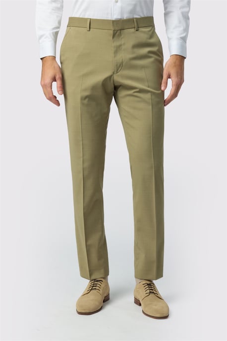 Flat Fronted Slim Fit Suit Trousers in Khaki - Image 1