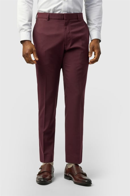 Flat Fronted Slim Fit Suit Trousers in Wine - Image 1