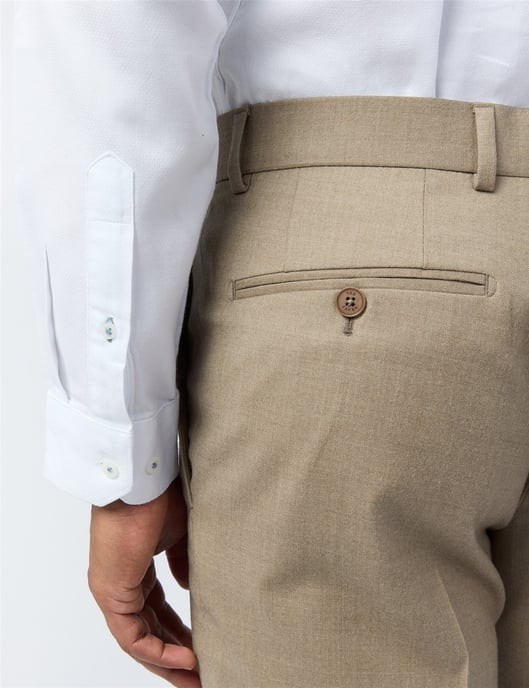 Flat Fronted Slim Fit Suit Trousers in Stone - Image 3