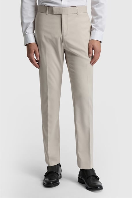 Flat Fronted Slim Fit Suit Trousers in Ecru - Image 1