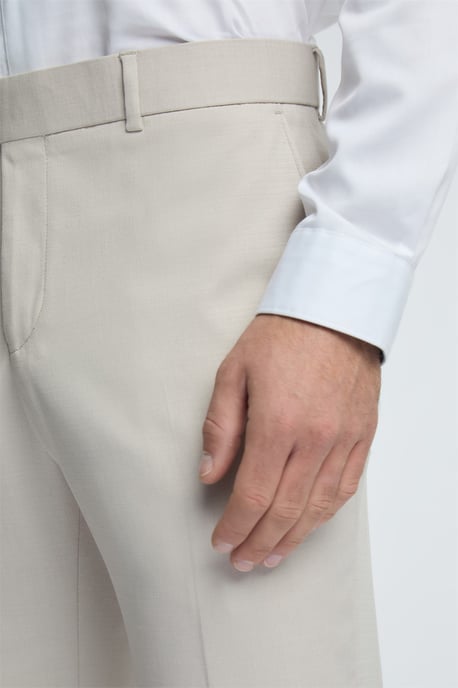Flat Fronted Slim Fit Suit Trousers in Ecru - Image 2