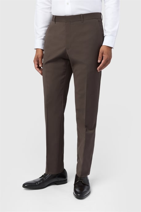 Flat Fronted Slim Fit Suit Trousers in Chocolate - Image 1
