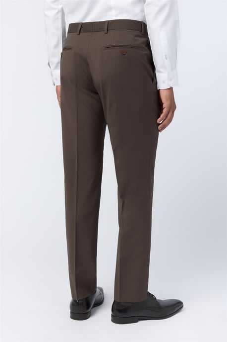 Flat Fronted Slim Fit Suit Trousers in Chocolate - Image 2