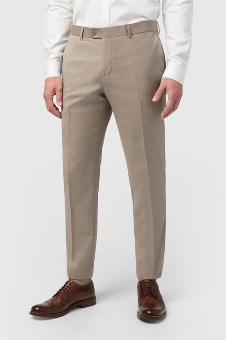 Flat Fronted Tailored Suit Trousers in Stone - Image 1