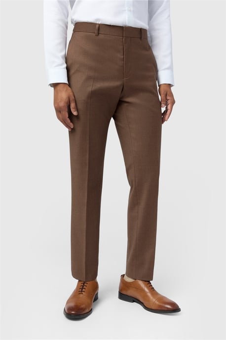 Flat Fronted Slim Fit Suit Trousers in Brown - Image 1