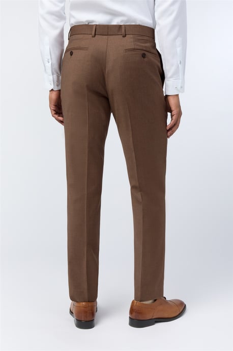 Flat Fronted Slim Fit Suit Trousers in Brown - Image 2