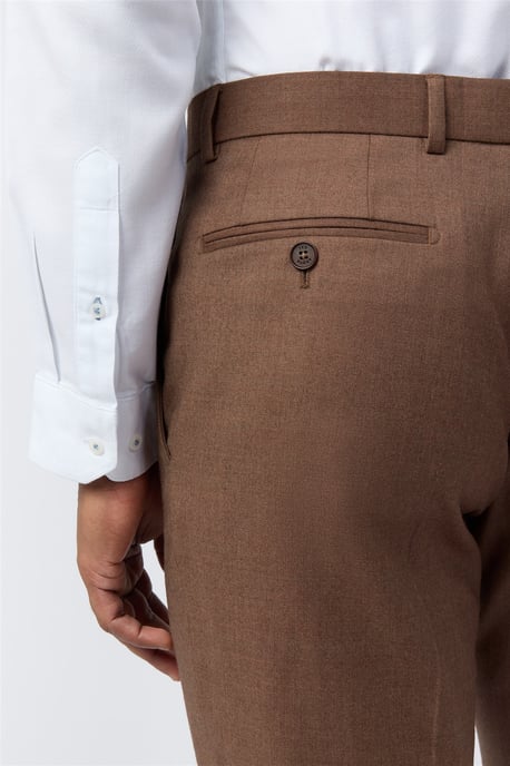 Flat Fronted Slim Fit Suit Trousers in Brown - Image 3