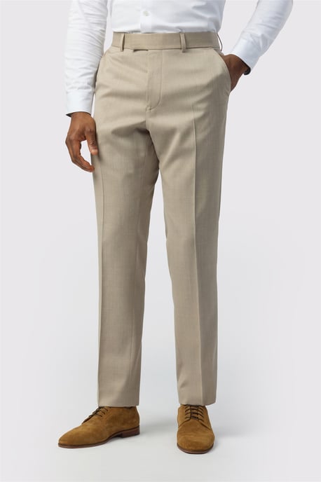 Flat Fronted Tailored Suit Trousers in Stone - Image 1