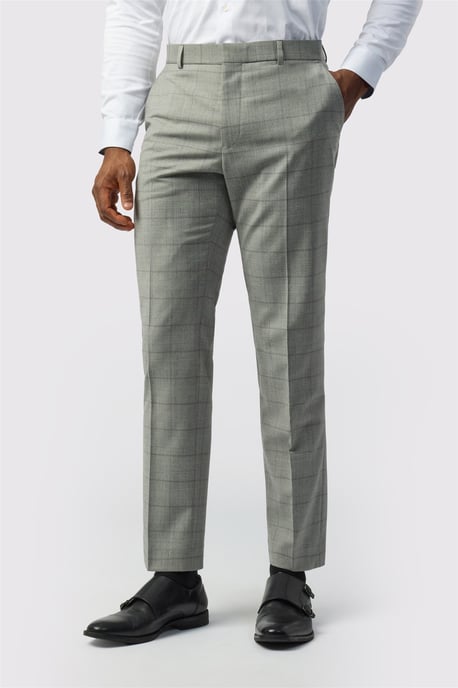 Flat Fronted Slim Fit Suit Trousers in Silver - Image 1