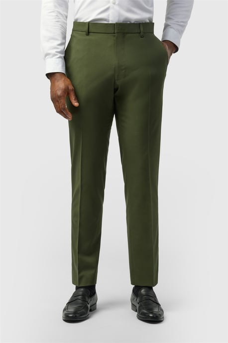 Flat Fronted Slim Fit Suit Trousers in Olive - Image 1