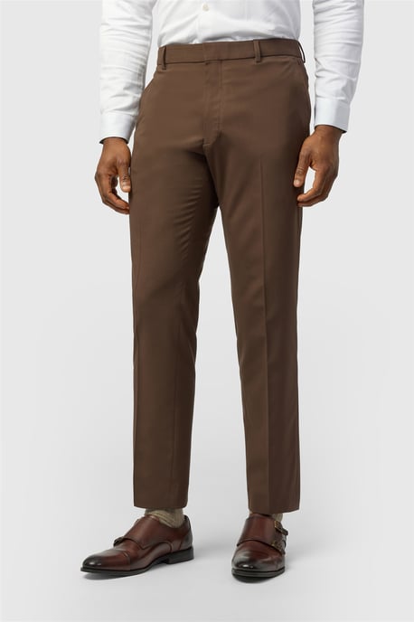 Flat Fronted Slim Fit Suit Trousers in Dark Brown - Image 1
