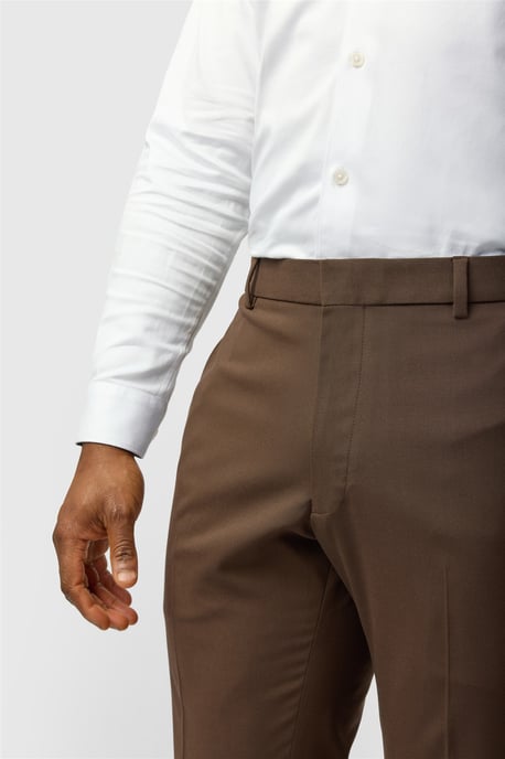 Flat Fronted Slim Fit Suit Trousers in Dark Brown - Image 2