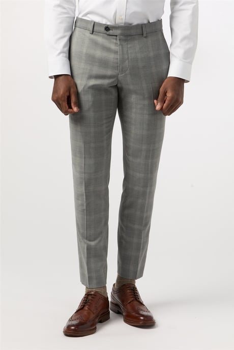 Flat Fronted Tailored Suit Trousers in Grey - Image 1