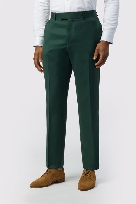 Flat Fronted Tailored Suit Trousers in Dark Green - Image 1