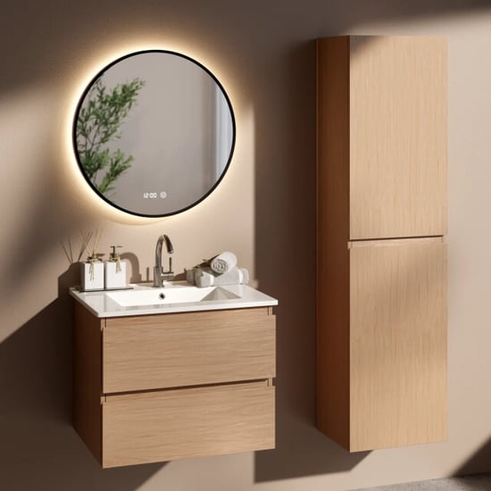 Mirlux Badkamermeubel set fayro 60cm licht eiken wastafel wit - Image 1