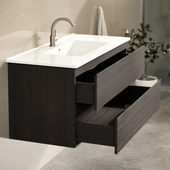 Mirlux Badkamermeubel set 100cm walnut wastafel wit - Image 3
