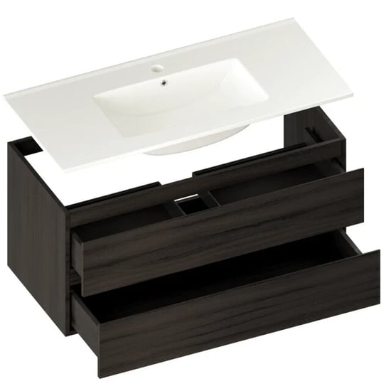 Mirlux Badkamermeubel set 100cm walnut wastafel wit - Image 4