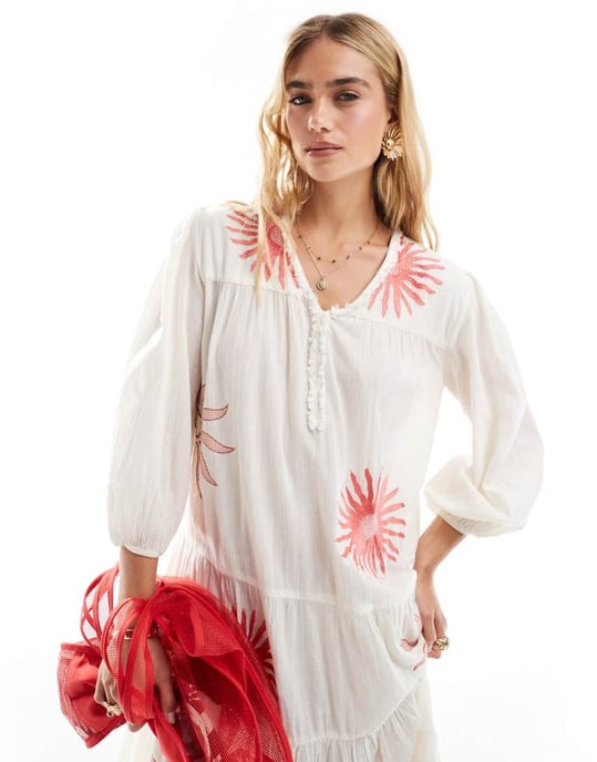 Accessorize puffärmad midi strandklänning i sommarsoltryck - Image 3