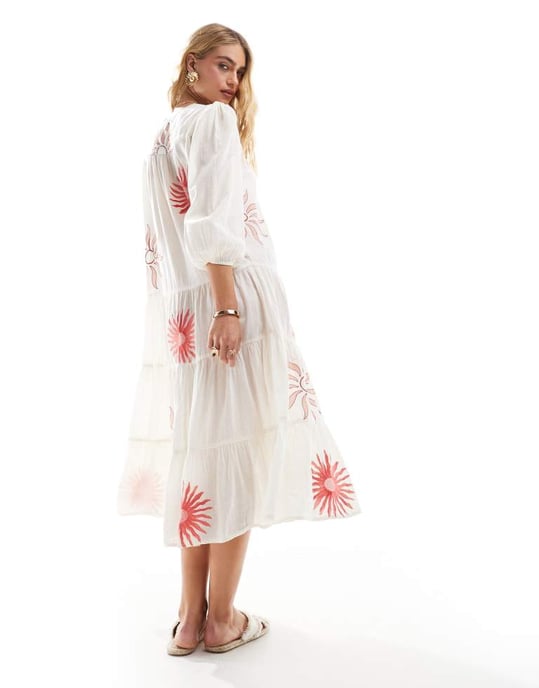 Accessorize puffärmad midi strandklänning i sommarsoltryck - Image 4
