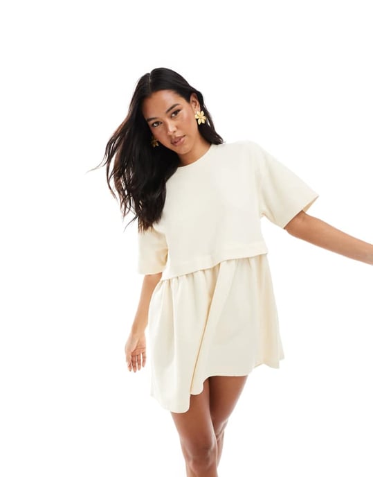 Miss Selfridge ribbad kortärmad smockklänning i smörgul - Image 3