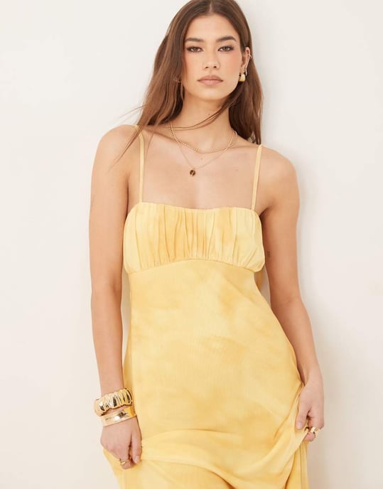 ASOS DESIGN cami med band midi teklänning i gult blommönster - Image 3