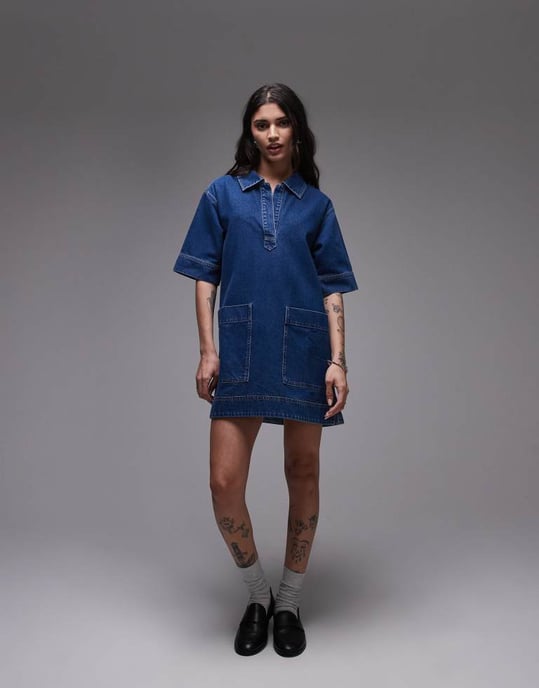 Topshop denim mini tröja kortärmad rugbyklänning ljusblå - Image 3