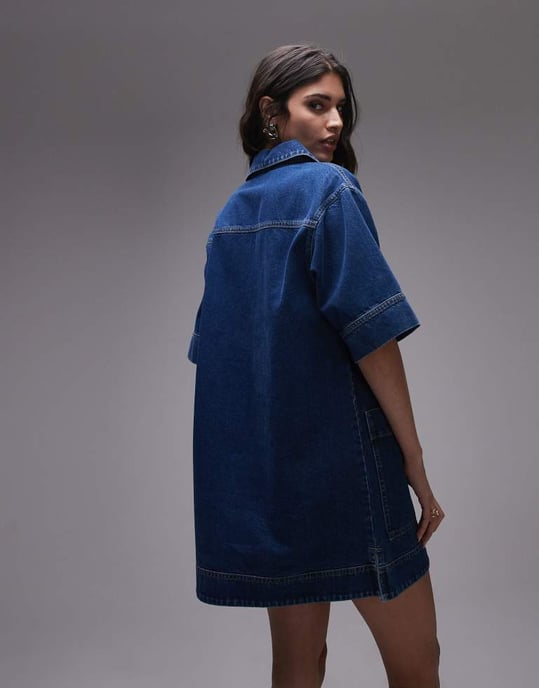 Topshop denim mini tröja kortärmad rugbyklänning ljusblå - Image 4