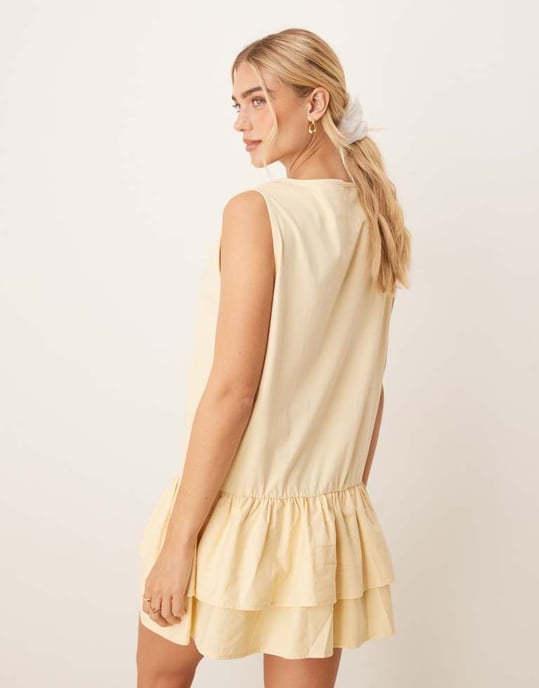 ASOS DESIGN miniklänning med sänkt midja i poplinblandning i citronfärg - Image 4