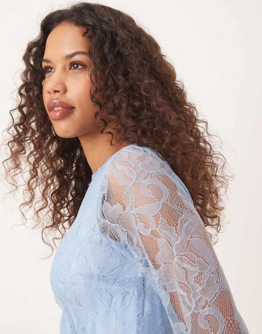 ASOS DESIGN kjolklänning med slits i halsen i dammig blå - Image 2