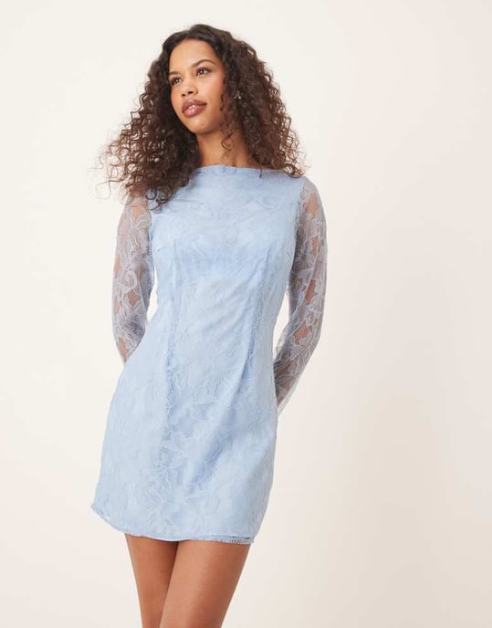 ASOS DESIGN kjolklänning med slits i halsen i dammig blå - Image 3