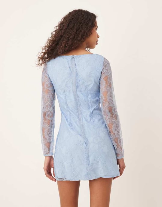 ASOS DESIGN kjolklänning med slits i halsen i dammig blå - Image 4