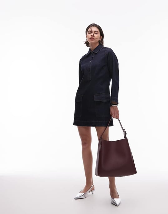 ARKET utility denim miniklänning med fickor fram i ren indigo tvätt - Image 2
